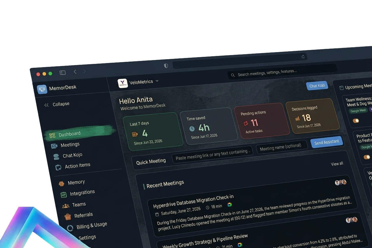 MemorDesk dashboard